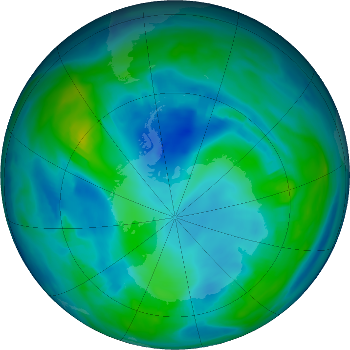 Antarctic ozone map for 16 May 2021